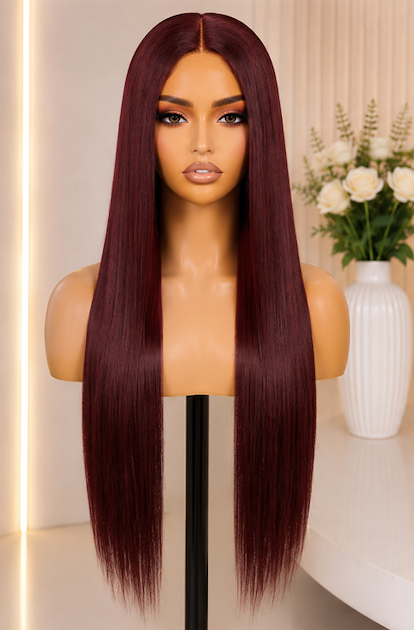 24" Peruvian Double Drawn Wig – Burgundy